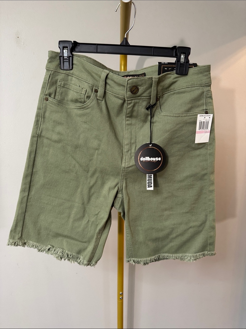 Dollhouse Olive Green Frayed Hem Bermuda Shorts NWT 13/14